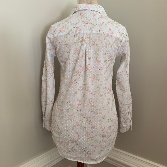 Seaplane Cotton Swiss Dot Split Neck Popover Long Roll Tab Sleeves Blouse XXS - Picture 2 of 12